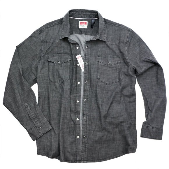 New Wrangler Slim Fit Denim Shirt Black Denim Color Men's Size XL Premium - Picture 6 of 10